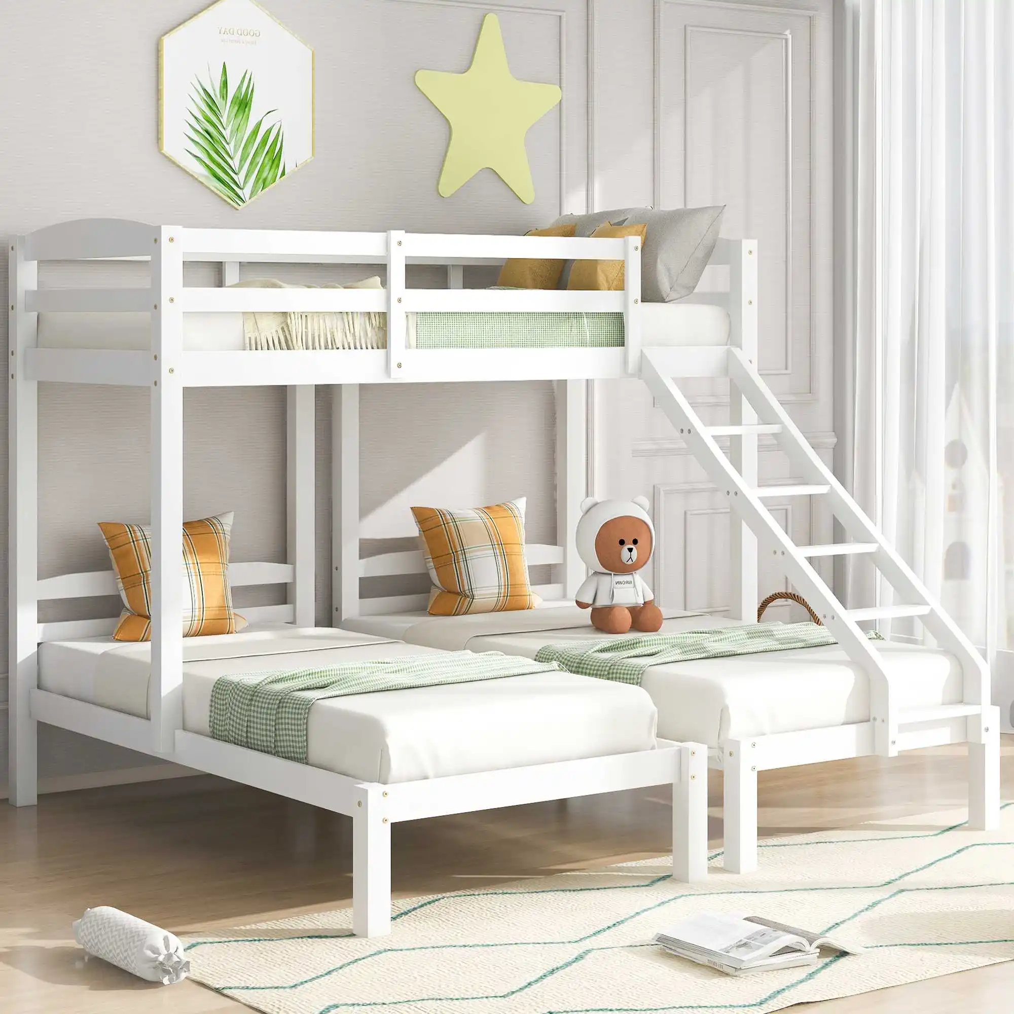 Bunk Bed Triple Sleeper with Side Ladder for Children and Teens 3FT 90x190cm,90x200cm