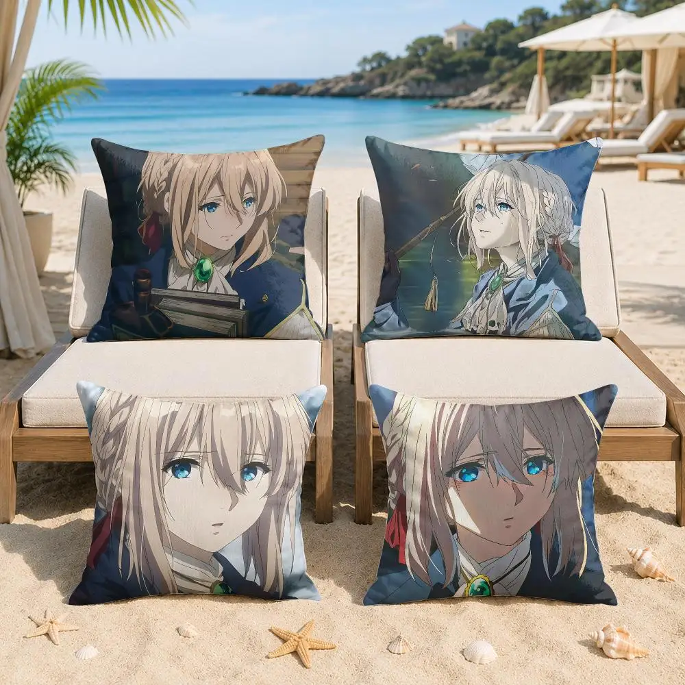 Violet E-Evergarden Anime Cushion Cover Silky Short Plush Invisible Zipper Dustproof Sofa Pillow Case For Home Decor