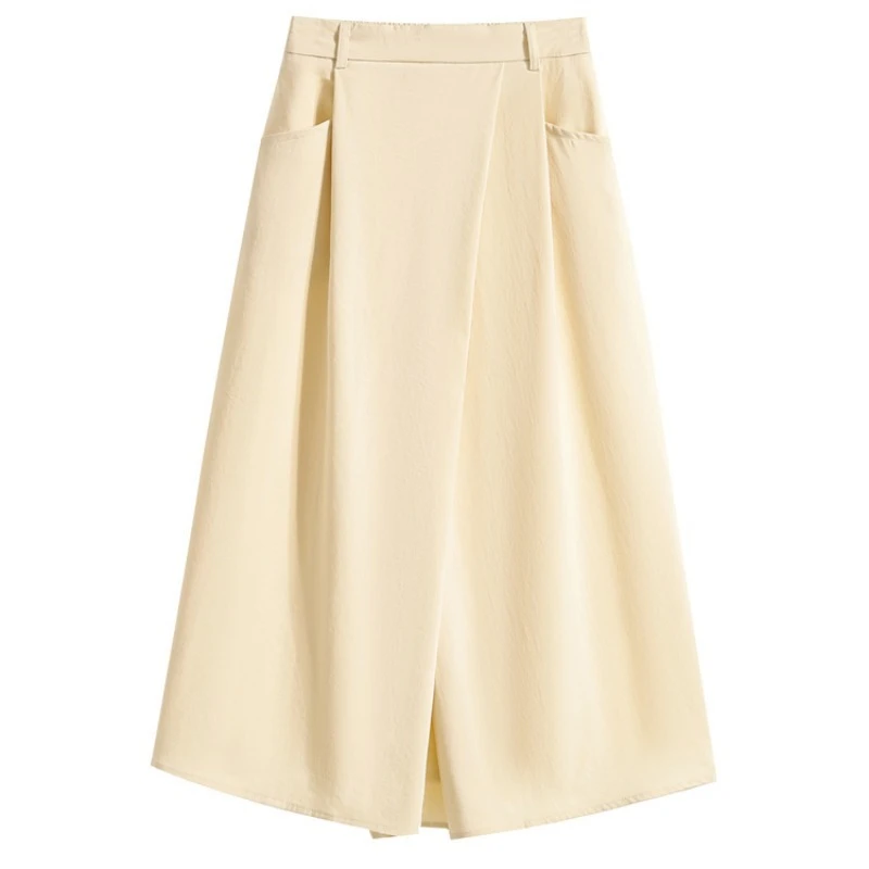 صيف 2025 جديد ارتفاع الخصر غير النظامية منتصف تنورة طويلة المرأة حجم كبير تنورة امرأة مرونة الخصر ألف خط مطوي التنانير حجم كبير