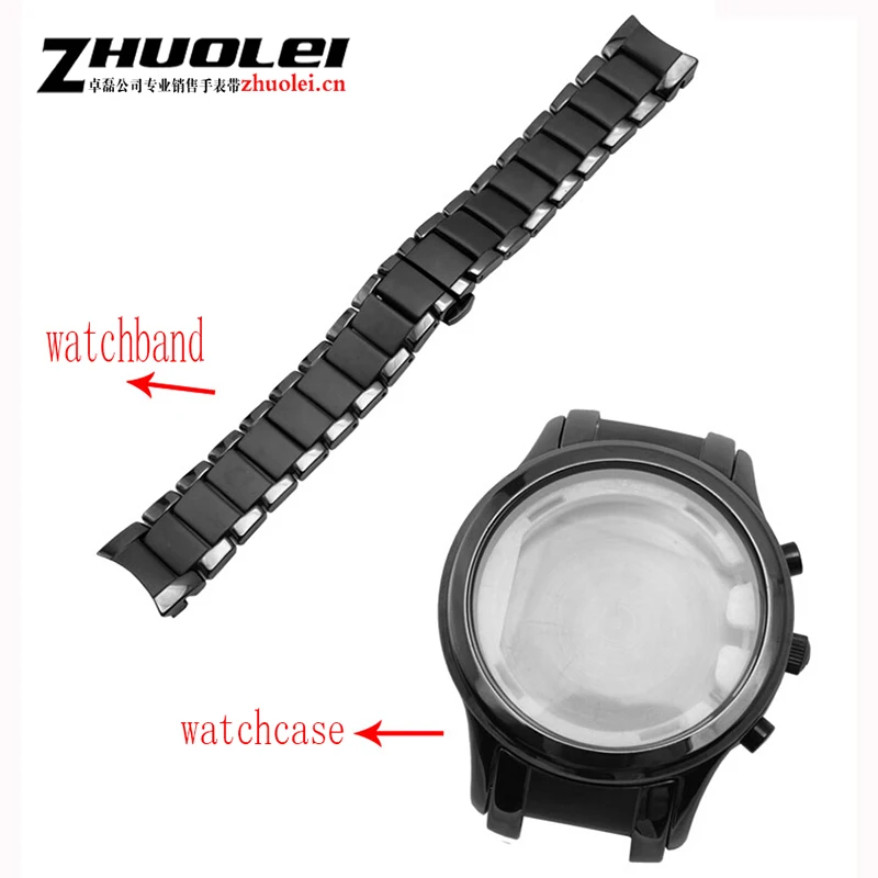 for AR1452 AR1451 Ceramic watchband and case 22mm 24mm High Quality Black men Ceramic Strap Bracelet steel black Deployment band