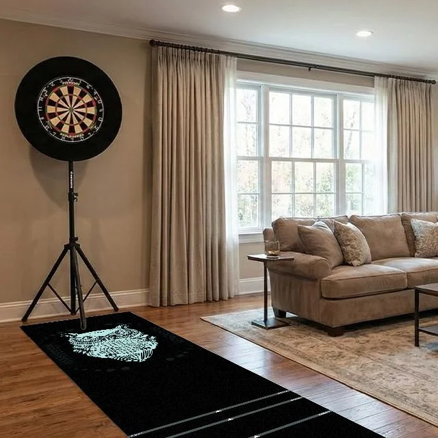 VIKAMA Owl Pattern Dart Mat With Throwing Lines Anti Slip Long Strip Dartboard Floor Protection Game Carpet Professional Indoor-