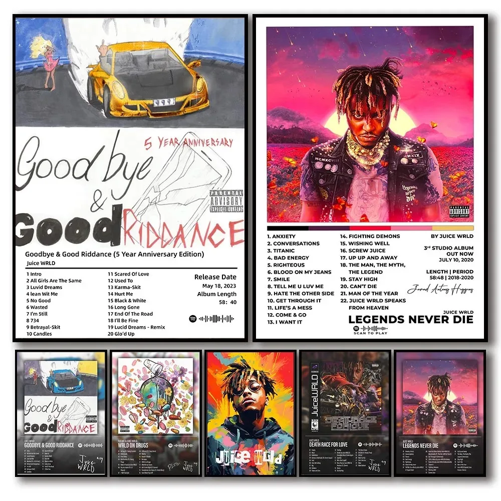 Juice WRLD-Juego de póster para decoración de habitación, Álbum de Música, rapero, Hip Hop, carrera de la muerte por el amor, impresión en lienzo, arte de pared