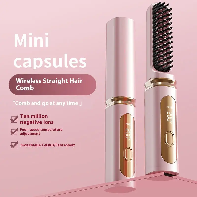 Portable Hair Straightening Comb Negative Ion Traceless Comb Smart Rechargeable Mini Hair Straightener