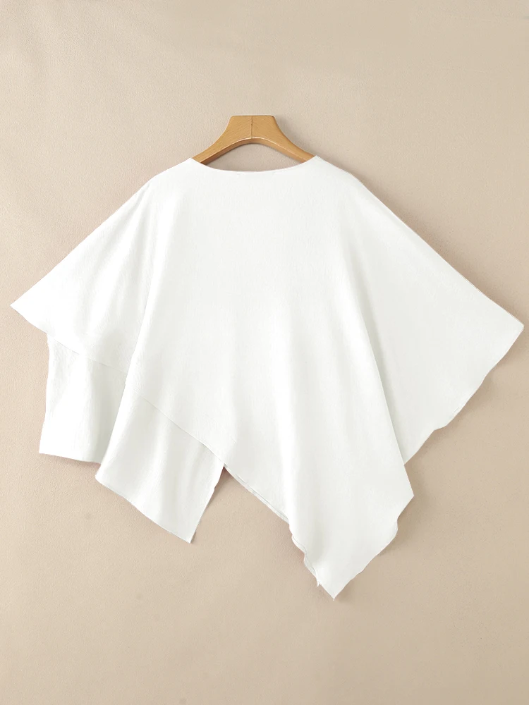 Femmes élégantes Blouses amples 2025 ZANZEA mode été col rond demi manches chemise solide travail Blusas femme asymétrique ourlet hauts