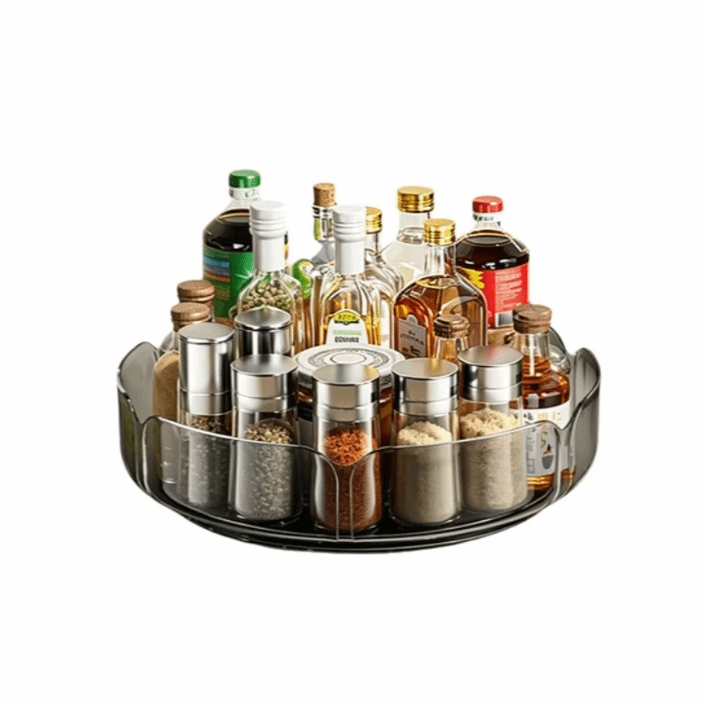 Space-Saving Rotating Storage Rack 360° Rotating Multi-functional Spice Jar Storage Tray Convenient Round Turntable Organizer