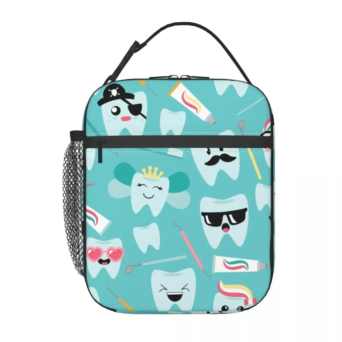 Kawaii Teeth Dental Pattern Insulated Lunch Bag for Women Portable Dentist Tooth Thermal Cooler Bento Box Office Picnic Travel