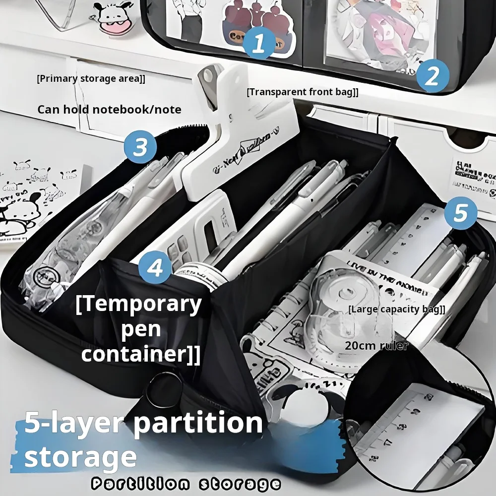 5-laags transparant etui met grote capaciteit Leuke elegante modieuze schoolbenodigdheden voor middelbare schooljongens Meisjes draagbaar