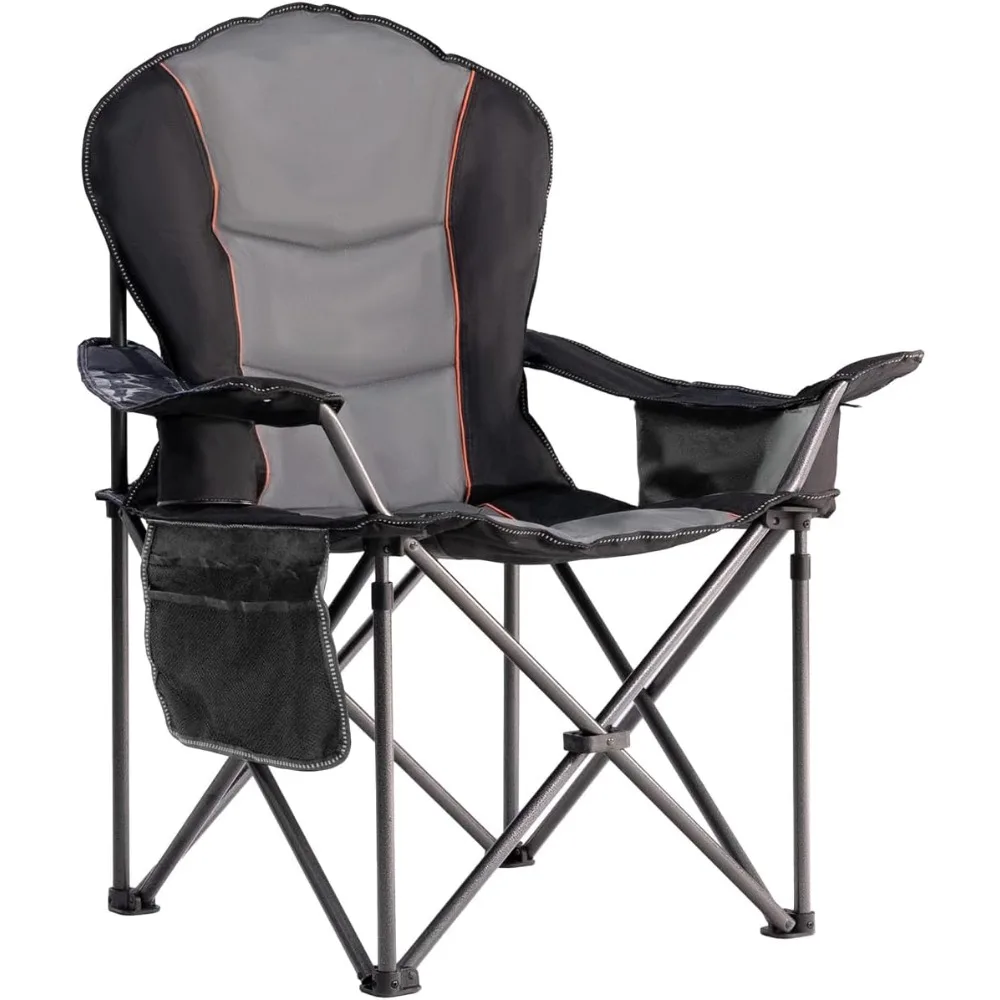 Sturdy Folding Outdoor Chair with Side Table and Cooler Bag, Supports 500lbs
