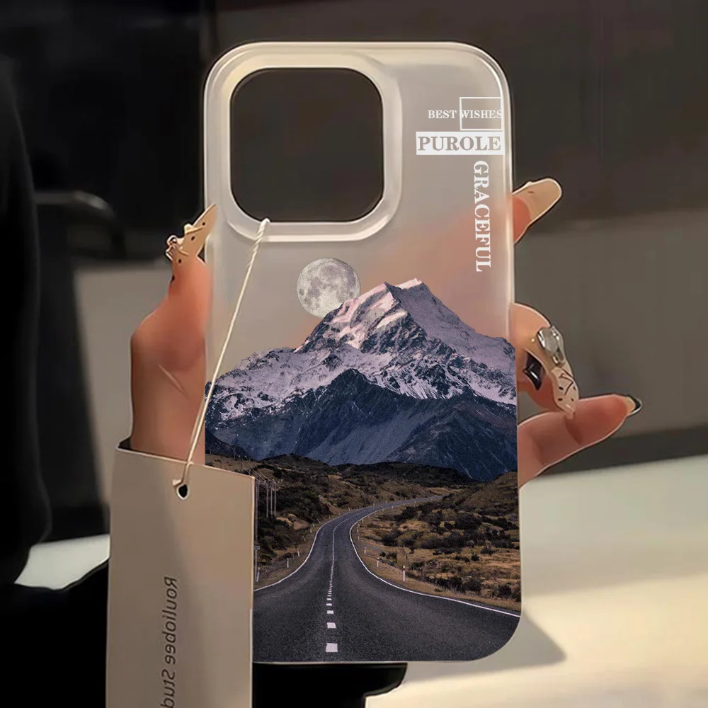 Anime Landscape Phone Case For iPhone 11 14 16 15 Pro Max 14 Plus 15Pro 13 12 Mini Cases Sunset Snow Mountain Scenery Soft Cover view 4