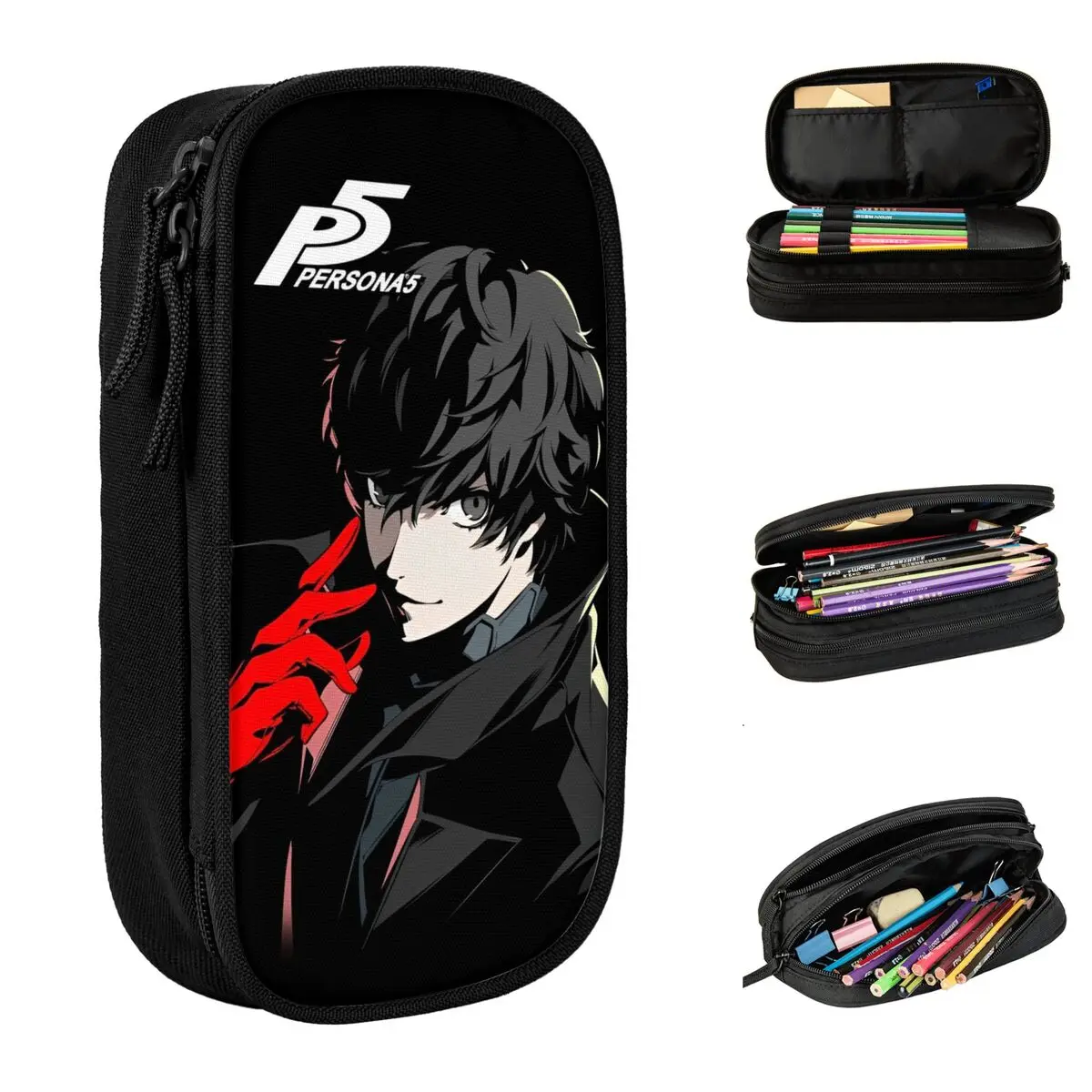 Personas Video Games Pencil Cases Classic P5 Anime Pen Box Bag Student Large Storage School Supplies Zipper Pencil Box