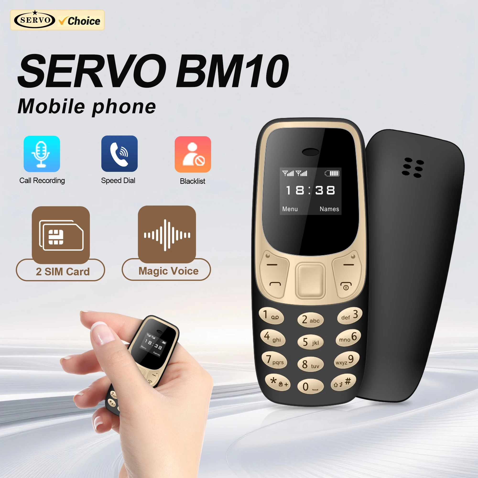 SERVO BM10 Super Mini Mobile Phone Dual SIM Standby Call Recording Magic Voice Bluetooth Dial 2G Small Backup Feature Cellphones