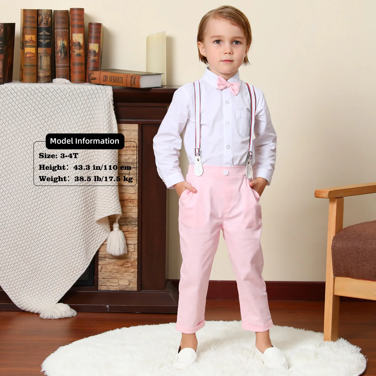 Toddler Boy Pink Outfit Easter Valentine\'s Day Set Suit for Kids Clothes Party Gift Girl Suspender Formal Photography Costume