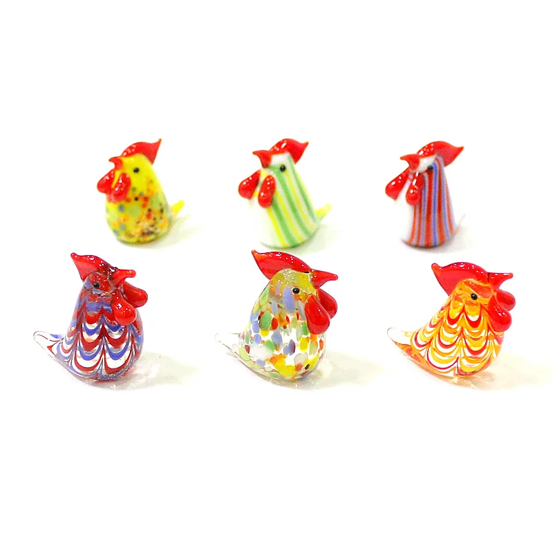 

6pcs Cute Chicken Mini Figurine Glass Ornaments Kawaii Cock Easter Rooster Tiny Statue Home Living Room Table Fairy Garden Decor