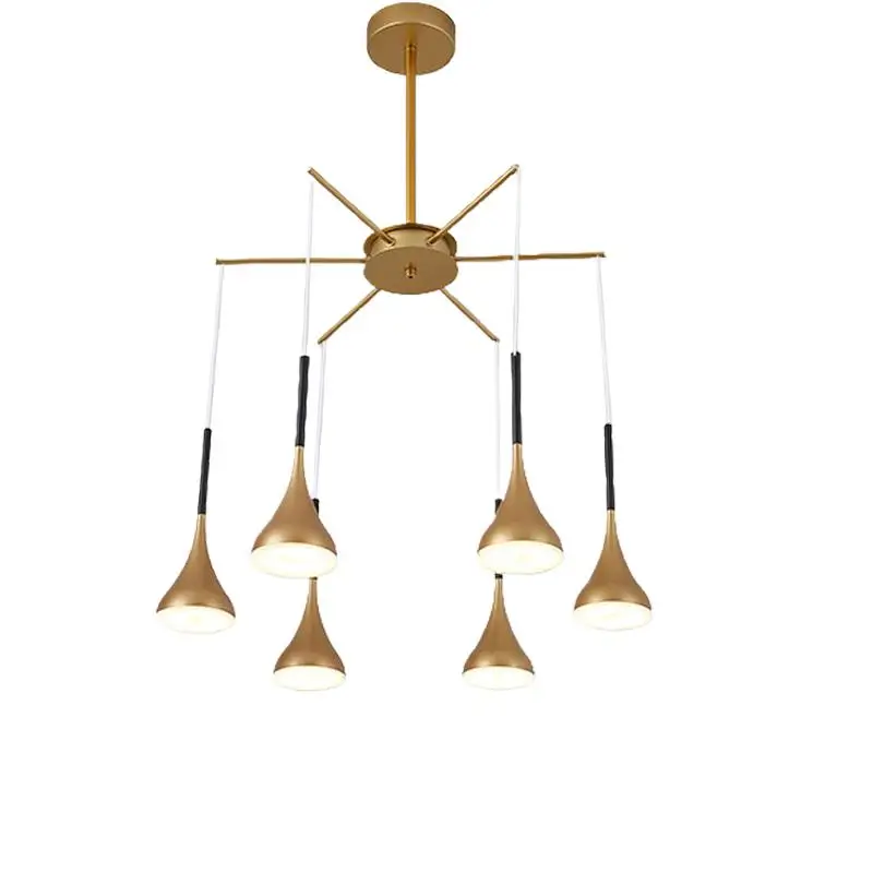 Nordic Golden Iron Multi Heads Candelier Aluminum Shades Droplights for Dinning Tables Foyer  lustre para sala de jantar lampe