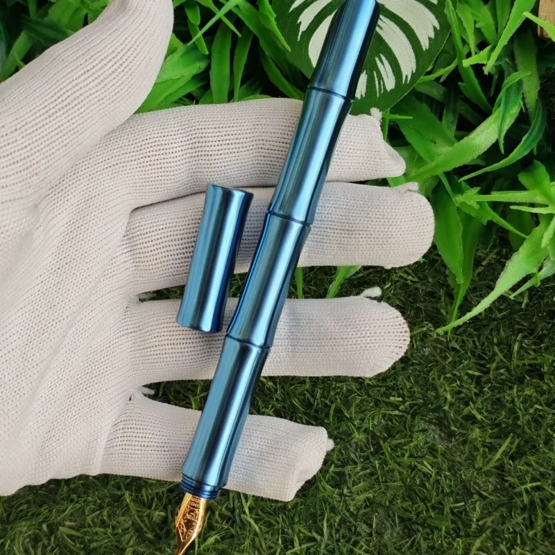 BALAOYE Titanium Alloy Fountain Pens Bamboo Knot Pen German Schmidt No.5 Sharp Blue Alloy Ink Pen Luxury Calligraphy Pens Gift