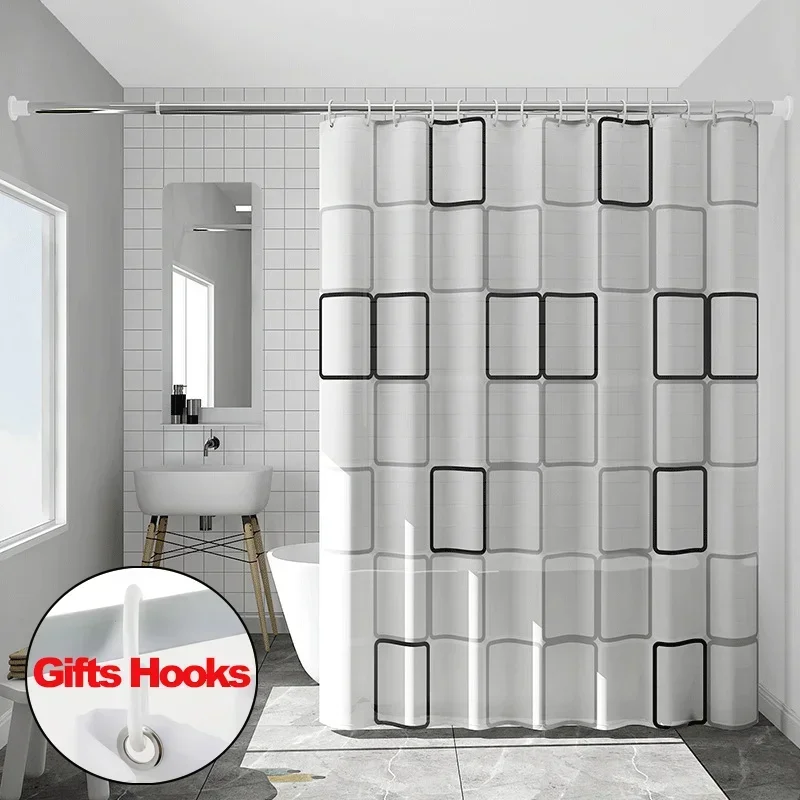 Bathroom Shower Curtains with Hooks Waterproof and Mildew Proof Durable Bathroom Screens PE EVA Self-crop Fabric Shower Curtains