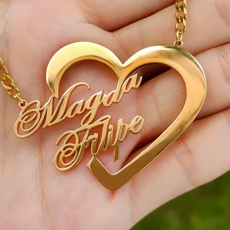 Customized couple, two names, heart-shaped necklace, jewelry, anniversary gift, Mother\'s Day gift