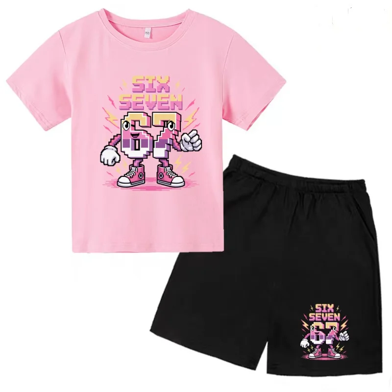 

Kids T-shirt Charming 67 Number Six Seven 3-12Yrs Summer Cartoon Clothing Cool Short-sleeved+Shorts Boys Girls Sports Casual Set
