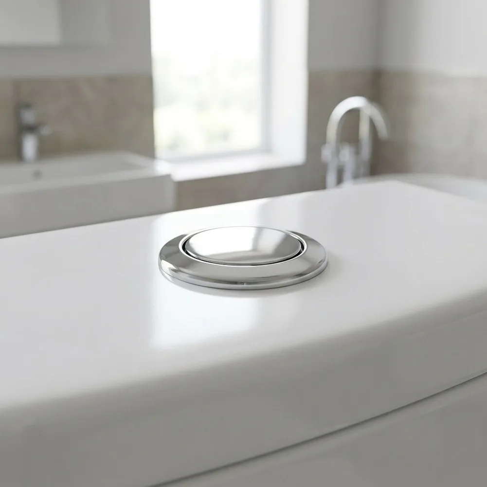 Chrome-Finished Push Button for Single-Flush Toilet Tanks with Straight Shaft Design for Secure Tank Installation