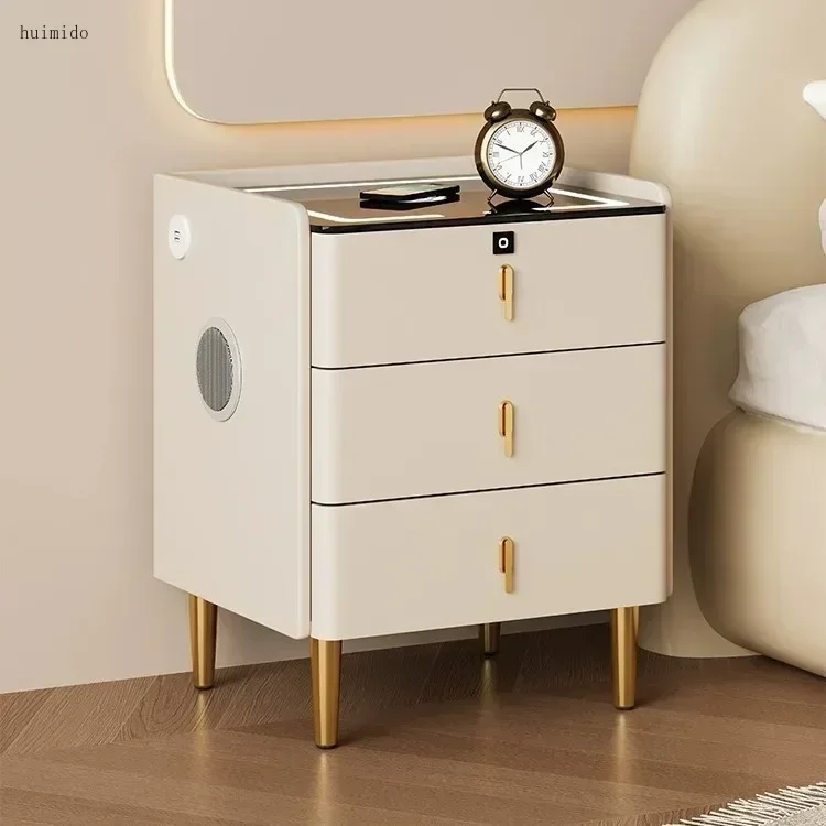 Bedside Table, Italian Minimalist, Touch Color Change, Wireless Charging, Three Drawers, Practical and Beautiful
