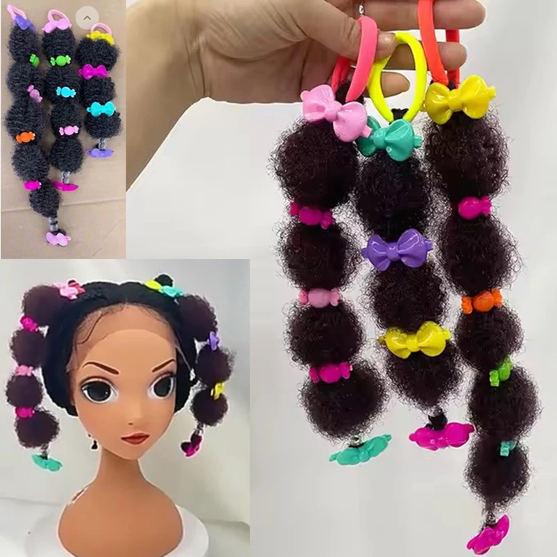 

10packs Nature synthetic hair 8 10 12Inch Kids ponytail hair extension with elastic tie clip claw small marley bubble for girls