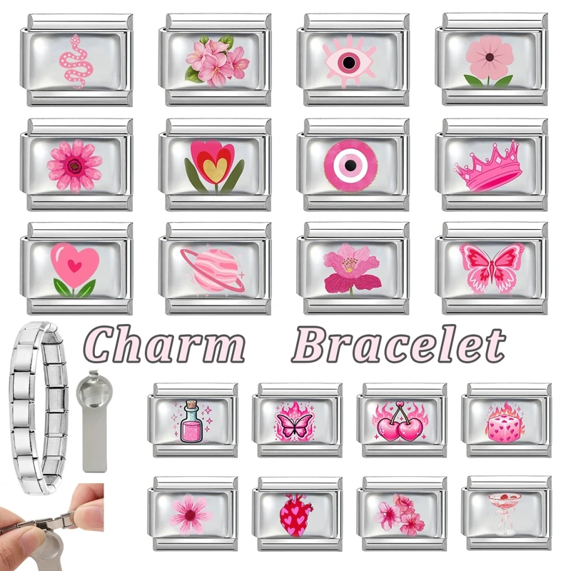 الأزياء الأرجواني الطباعة ستار القلب الكرة No.8 القرش الإيطالية سحر الروابط صالح 9 ملليمتر الفولاذ المقاوم للصدأ سوار المرأة مجوهرات DIY صنع #5