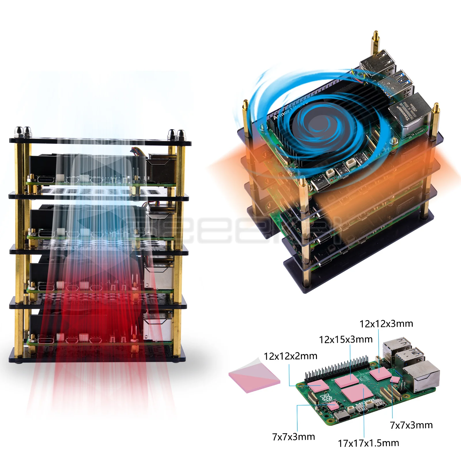 Imagem -03 - Geeekpi-case Acrílico com Dissipador Armadura Lite v5 Raspberry pi Camadas