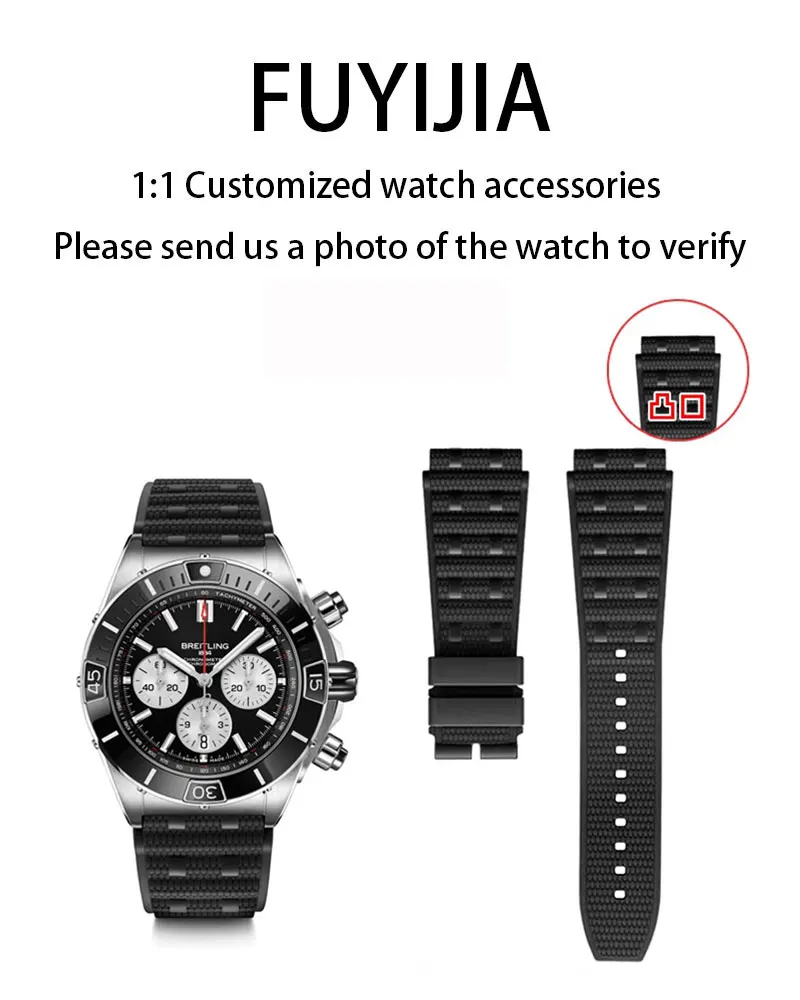 

FUYIJIA Custom CHRONOMAT AB01 оригинальные ремешки для часов 22 мм * 20 мм выпуклый интерфейс ремешок из фторкаучука пряжка из нержавеющей стали 316L