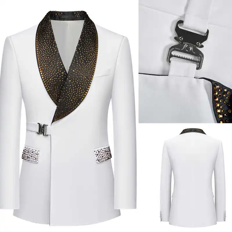 

2025 New Arrival Wedding Suits for Man 1 Piece Blazer Shawl Lapel Belt Hot Fix Evening Party Business Office Wear Customized