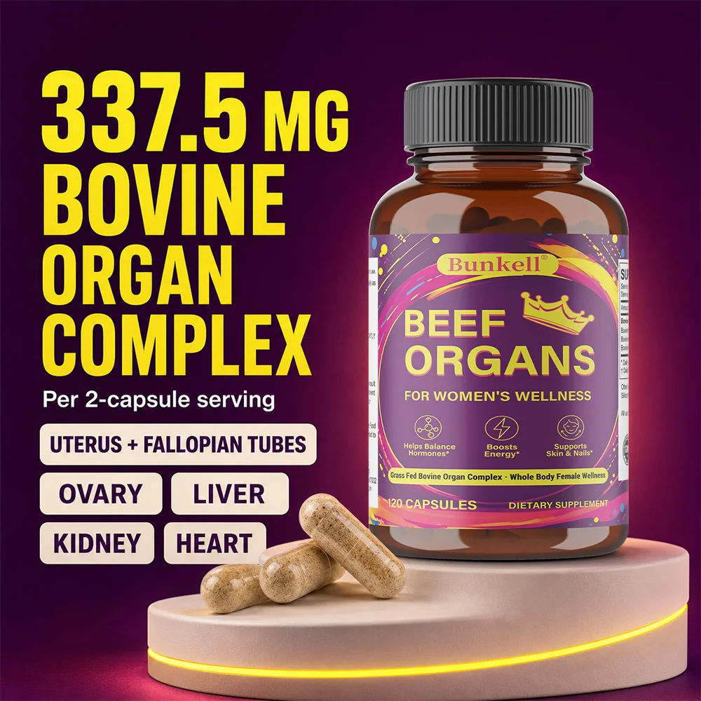 Beef Organs Supplement Supports Energy Production, Detoxification, Digestion, Immunity and Body Wellness, 120 Capsules