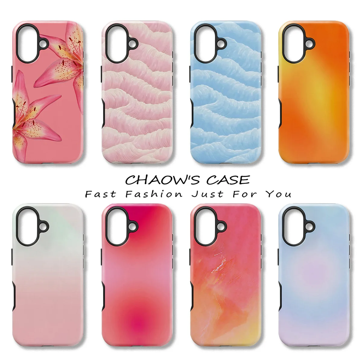 Vintage Pink Lily Wave Gradient Phone Case for iPhone 17 17e 16e 16 15 14 13 12 11 X XS Air Pro Max Plus Double-layer Back Cover