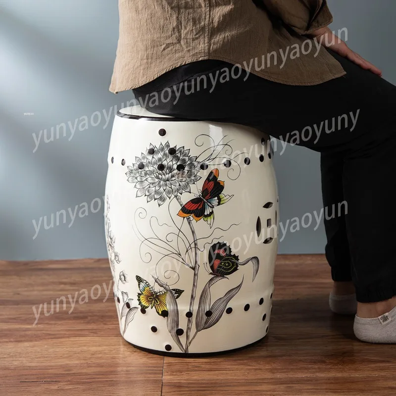 

New Chinese Ceramic Drum Stool Drum Chair Home Living Room Retro Ornaments Decorative Flower Table Shoe Change Stool Ancient