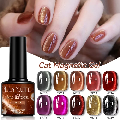Imagen 2 del producto LILYCUTE 7ML cuentas de vidrio rojo gato magnético esmalte de uñas en Gel negro cristal de luz de luna Otoño Invierno remojo UV LED barniz de salón