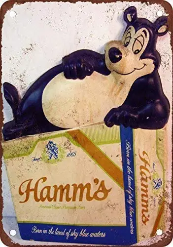 

Репродукция винтажного пивного медведя Hamm's Beer Bear-металлический жестяной знак 8X12 дюймов