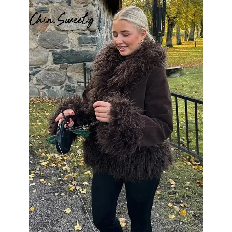 2025 Autunno Inverno Spessore Lady Outwear Retro Nappa Pelliccia Sintetica Patchwork Cappotto da Donna Moda Manica Lunga Solido Cardigan Femminile