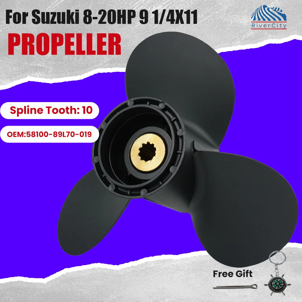 9 1/4x11 Outboard Propeller for Suzuki 8HP 9.9HP 15HP 20HP Boat Aluminum Alloy Screw 3 Blade 10 Spline Tooth Marine Engine Part