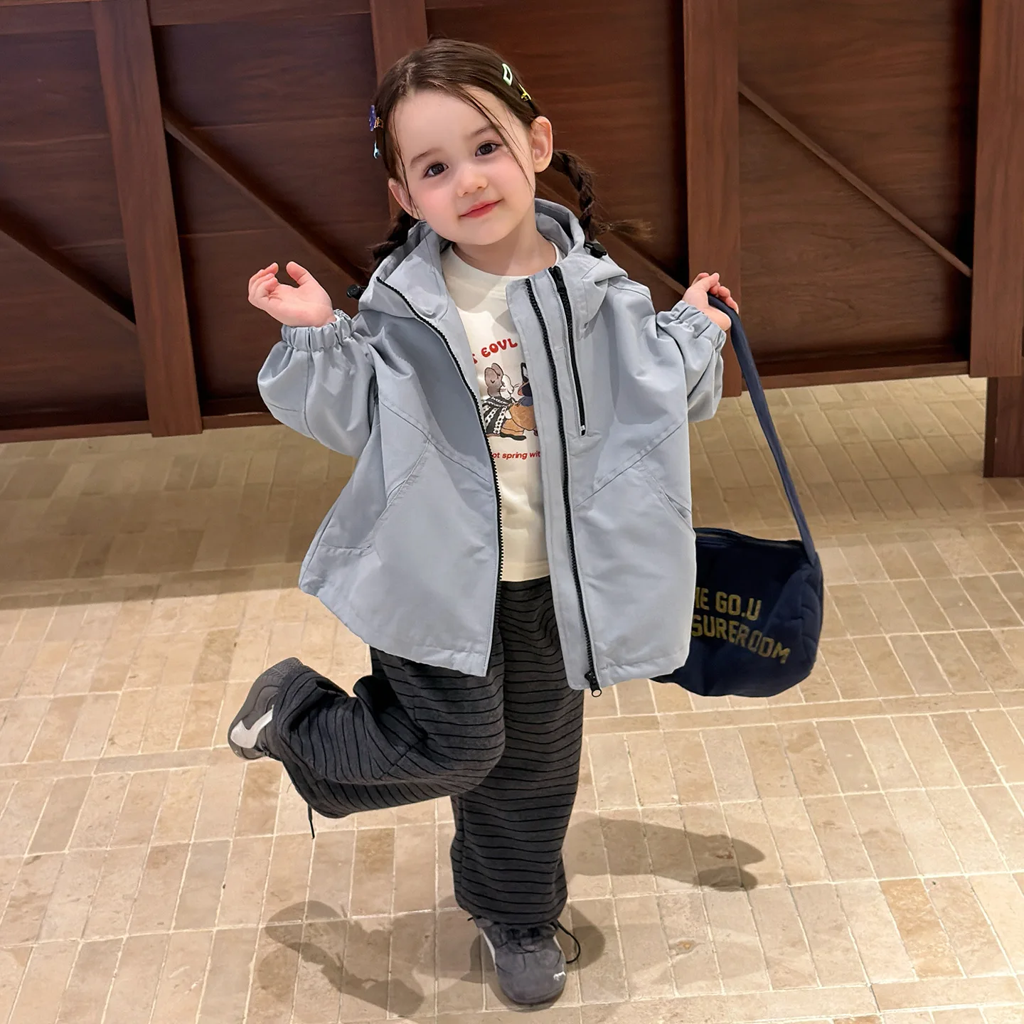 Girls' Coat Spring and Autumn New Children's Clothing Korean Style Girl Baby Foreign Style Relaxed Hoodie Jacket