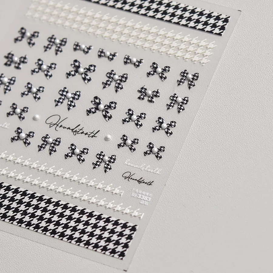 Elegant Monochrome Bowknot Nail Decals Black White Hair Accessory Simple Cute 5D Nail Art Sticker Self Adhesive Manicure Decal