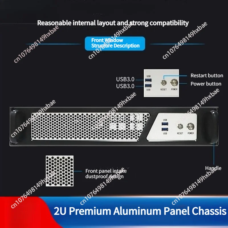2U Industrial Chassis, Aluminum Profile Panel, 380mm Short, Dustproof Server Case, ATX PSU, Dual 12V Silent Fans