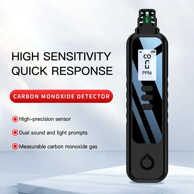 Portable Carbon Monoxide Detectors For Travel, LCD Display Handheld CO Detector With 2 AAA Batteries Powered, (Black) Durable