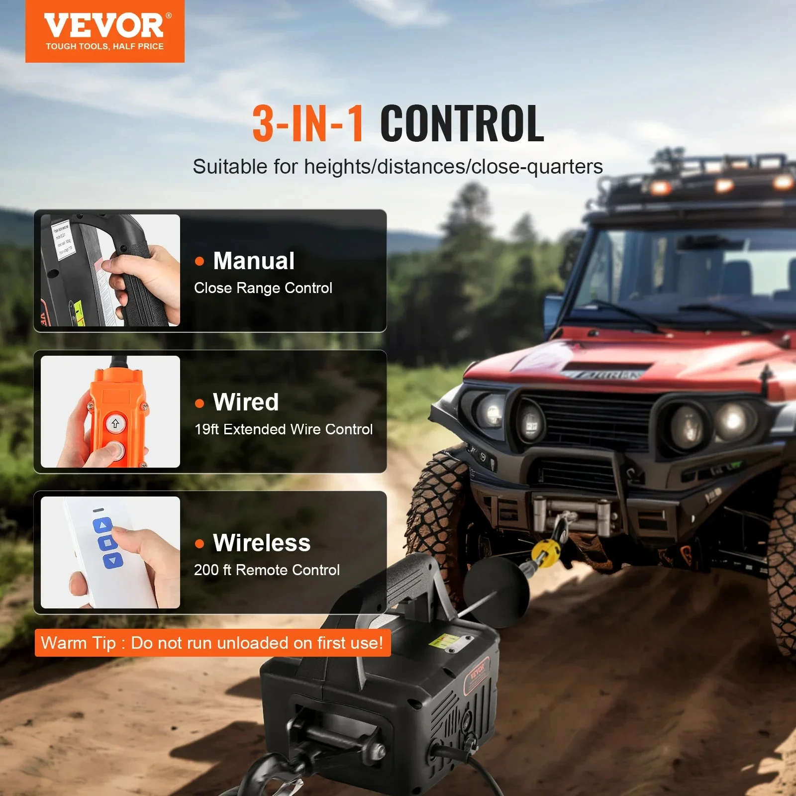 VEVOR Electric Hoist Winch 1100lbs 1500W 3-in-1 Portable Power Winch Crane with Wireless Remote Control for Overload Protection