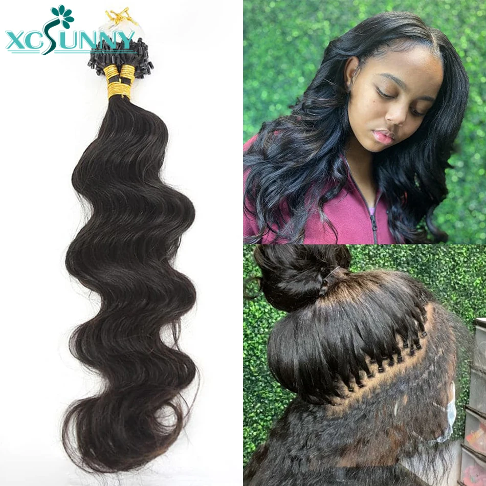 Micro Loop Ring Hair Extensions Human Hair Body Wave Microlink Hair Extensions For Black Women Burmese Micro Loops Wavy Hair