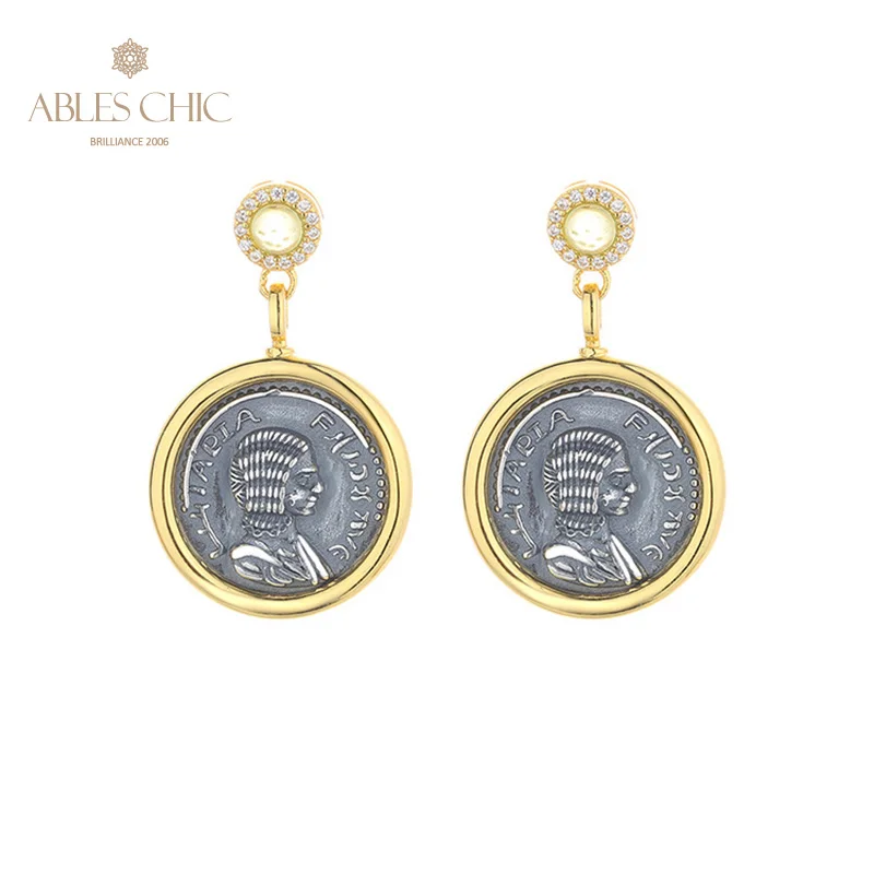 

Ables Chic Greek Coins Solid 925 Silver Roman Coin Natural Olivine Drop Earrings E1034