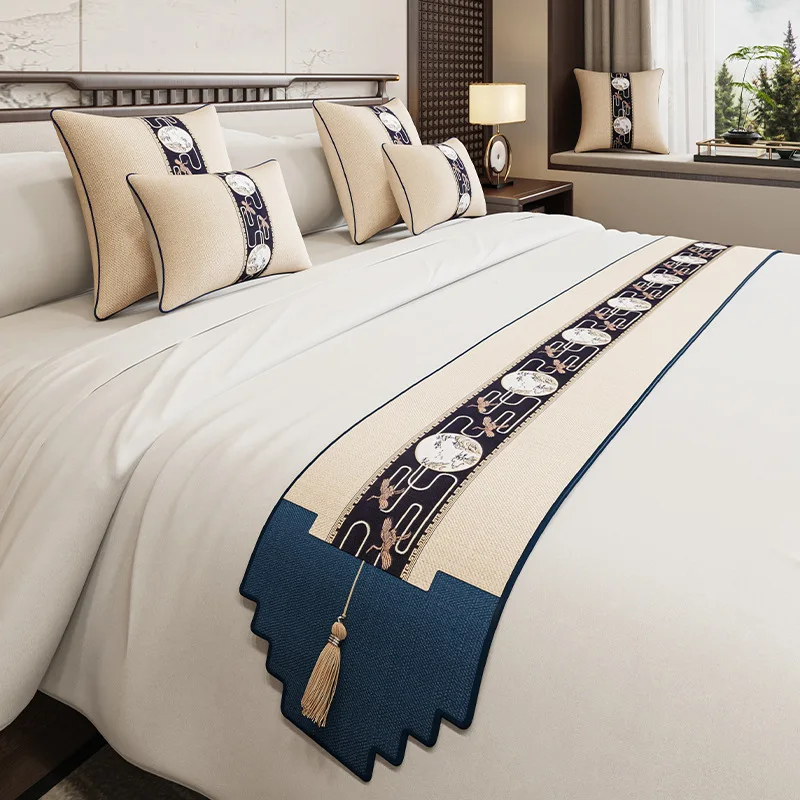 New Chinese-style Bed Flag Cover Bed End Cover Hotel-specific Cover Homestay and Hotel Throw Pillow New Jacquard Bed Runner
