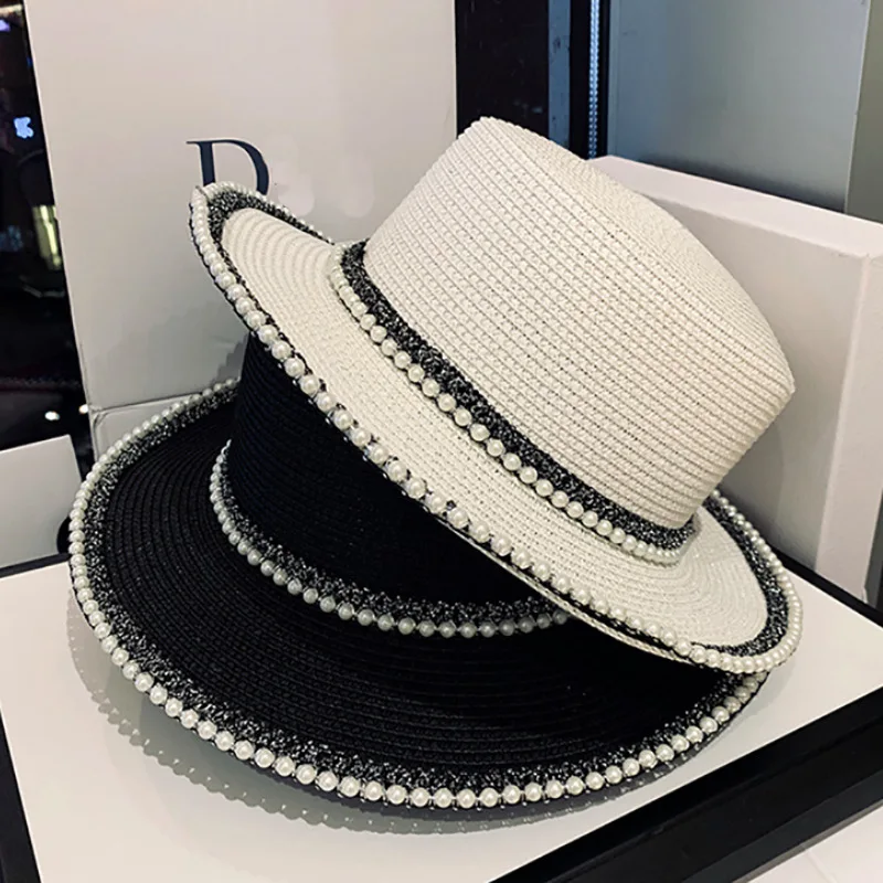 

Summer Women's Hat Fashion Pearl Straw Hat Sun Hat Korean Women's Seaside Sun Hat Outing Outdoor UV Sun Hat