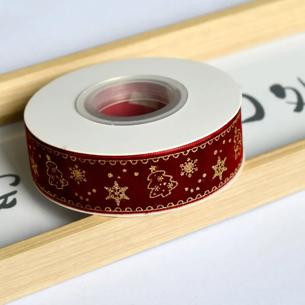 5 Yards/Roll 2.5cm Snowflakes Printed Velvet Ribbon Christmas Gold Foil Elk Tape for DIY Bow Crafts Gift Wrapping 2026 Xmas