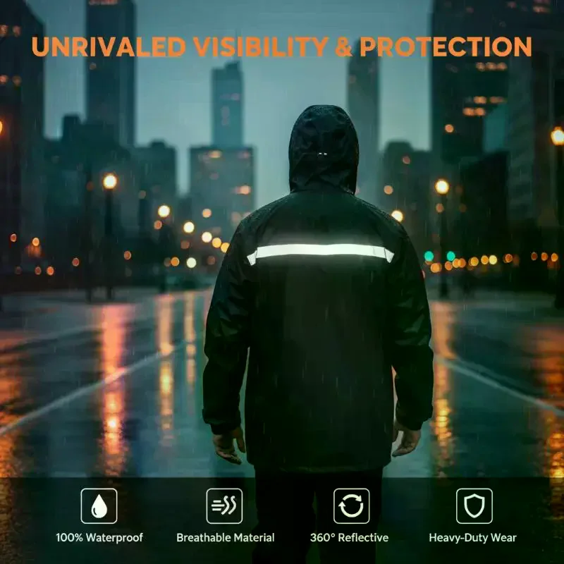 Full Body Raincoat And Rainpants Suit For Electric Bicycle Motorcycle Reflective Split Design For Takeaway Riding Storm Protec