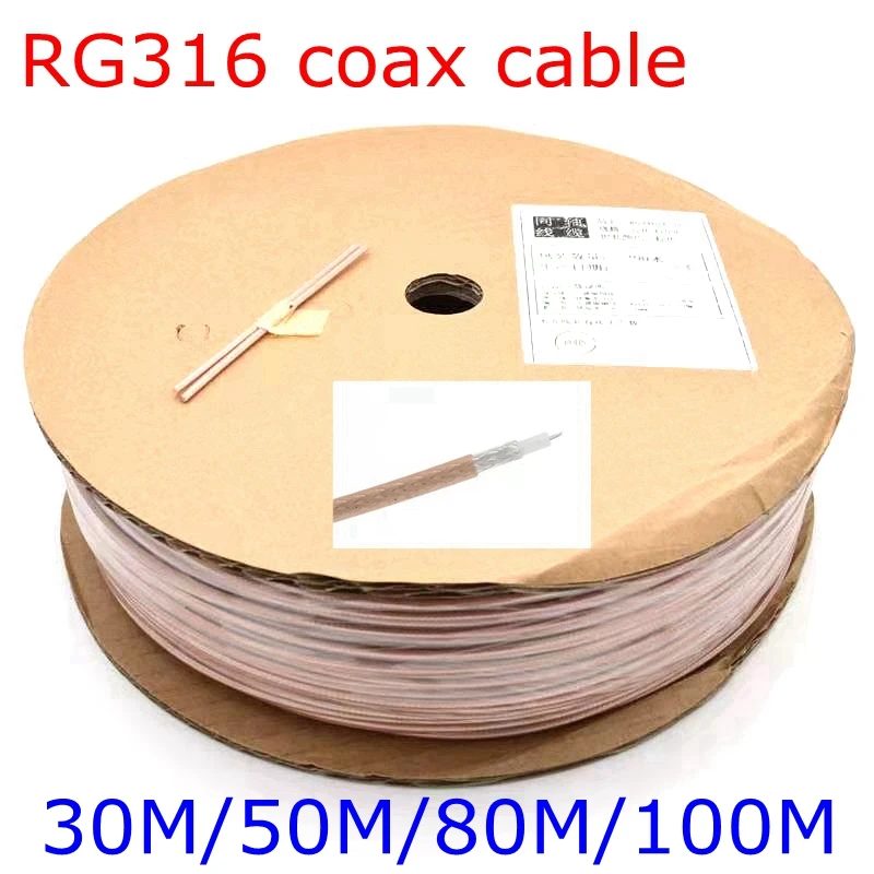 

White/Black/Brown RG-316 RG316 Coax Cable Wire White/Black/Brown 50Ohm Low Loss 30ft Crimp Connector Fast Shipping High Quality