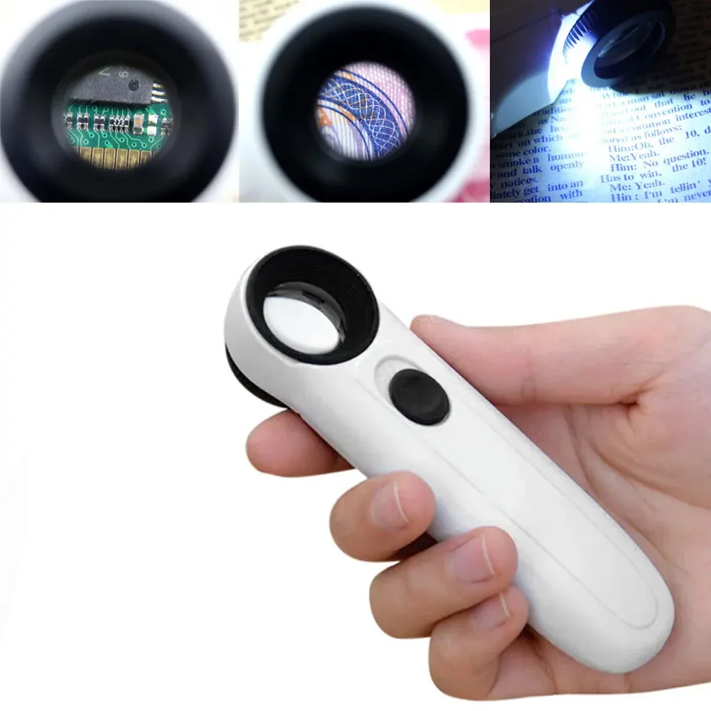 40x LED Handheld Magnifier 3.5mm Microscope Illuminated Magnifying Glass Inspection Tools For Circuit Boards Jewelry Stamps