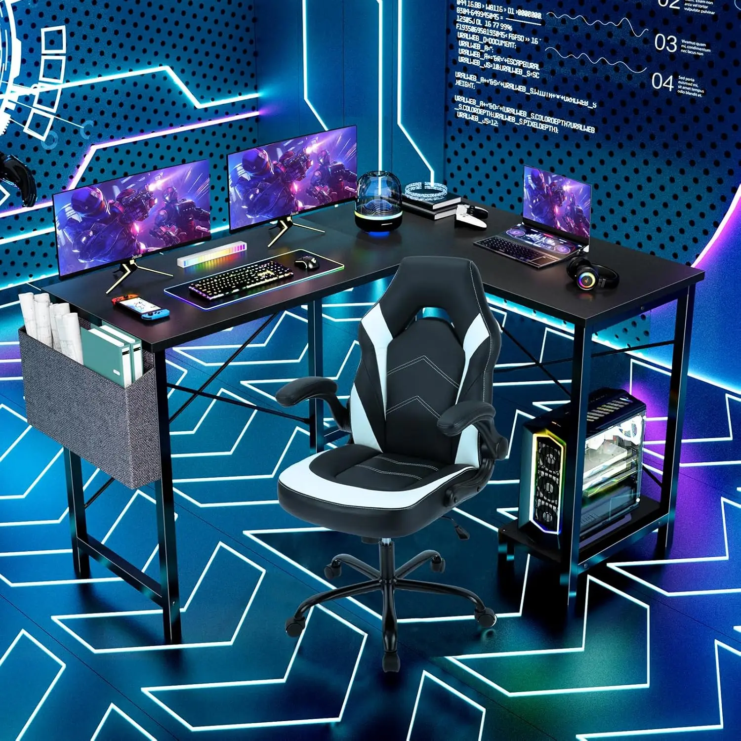 L Shaped Desk. 50-Inch Computer Desk. Corner Gaming Desk. CPU Stand. Home Office. Black. image 6